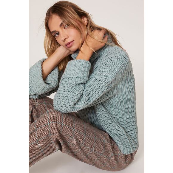 525 America Blue Wide Sleeve Chunky Knit Turtleneck Sweater Size Large - Picture 3 of 12